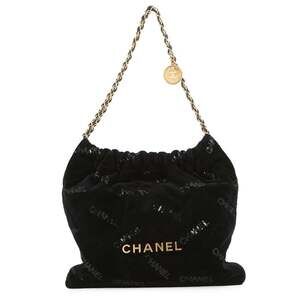 Chanel Chain Shoulder Bag CHANEL 22 Matelassé Small Velour Sequin AS3260 Blac...